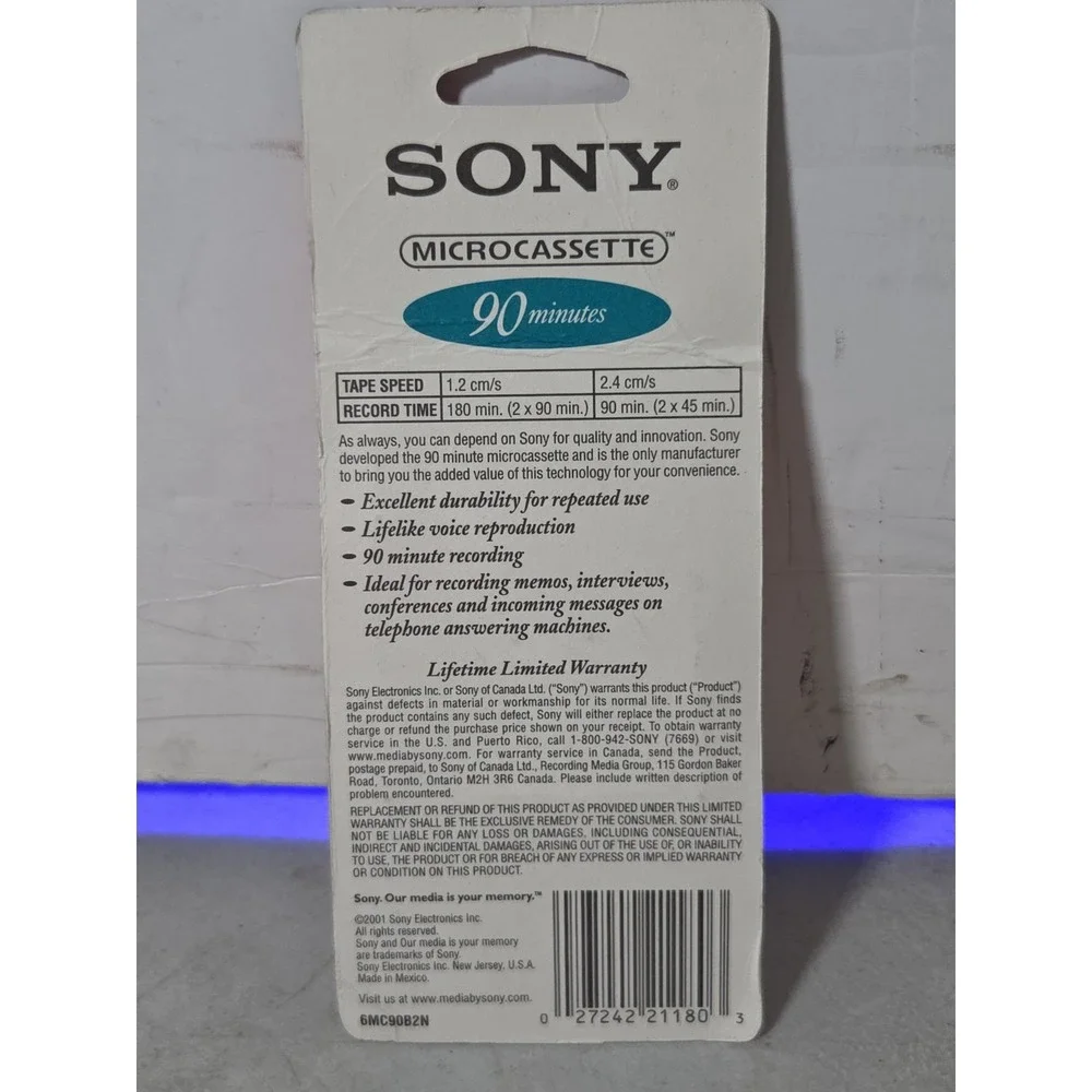 Sony Microcassette Audio Tapes 3 Pack 90 Minutes MC-90 2001 NOS - OPEN BOX